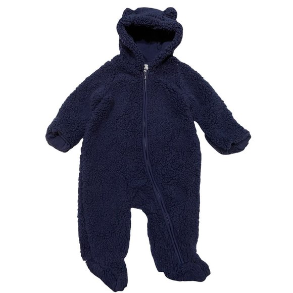 NWT GAP Baby Sherpa Snowsuit Sz 3-6M Navy Blue Hood Zipper